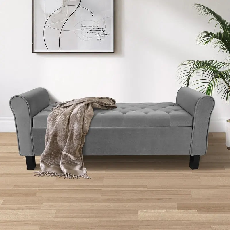 Banc ottoman en velours avec rangement et accoudoirs