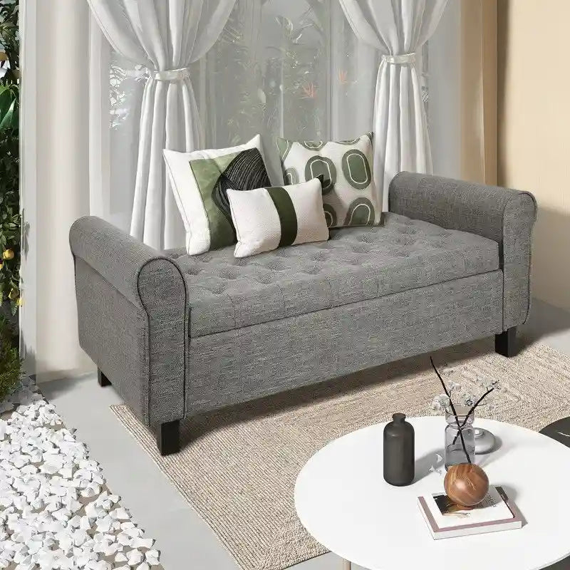Banc ottoman en velours avec rangement et accoudoirs