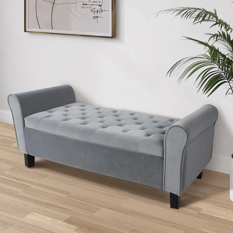 Banc ottoman en velours avec rangement et accoudoirs