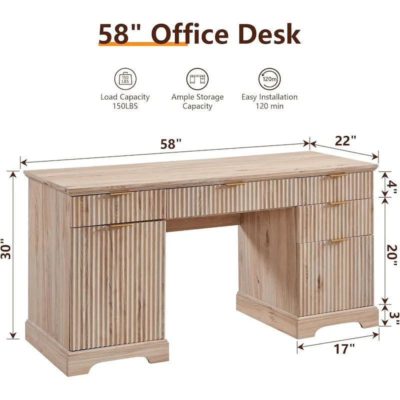 Bureau de direction moderne 58 po avec rangement, bureau d'ordinateur en bois pour domicile/bureau