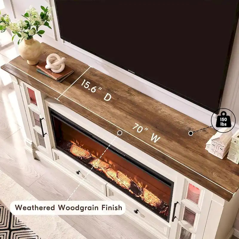 Meuble TV de cheminée de ferme pour téléviseur jusqu'à 80 pouces, centre de divertissement