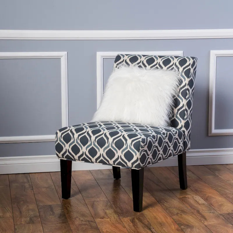 Fauteuil d'appoint sans accoudoirs en tissu à motif géométrique contemporain avec pieds noirs
