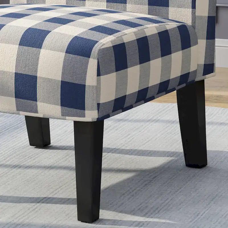Fauteuil d'appoint sans accoudoirs en tissu à motif géométrique contemporain avec pieds noirs