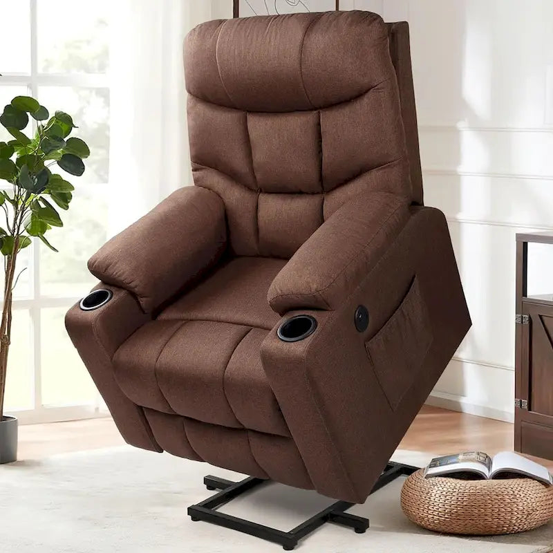 Fauteuil releveur électrique rembourré avec accoudoirs et repose-pieds capitonnés