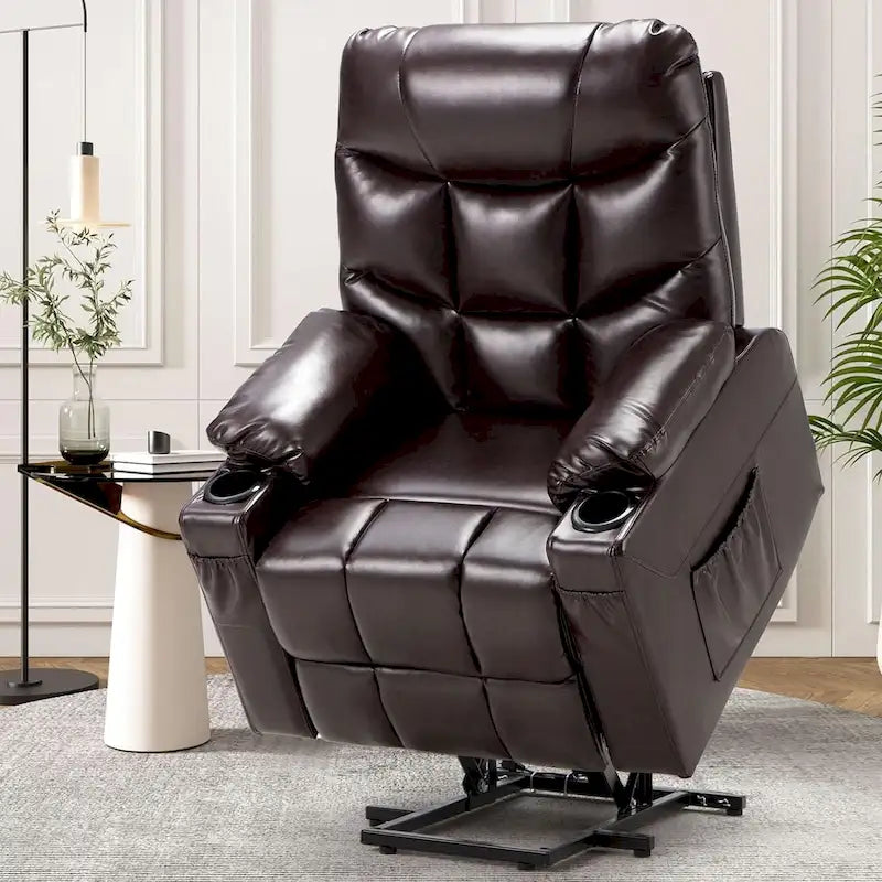 Fauteuil releveur électrique rembourré avec accoudoirs et repose-pieds capitonnés