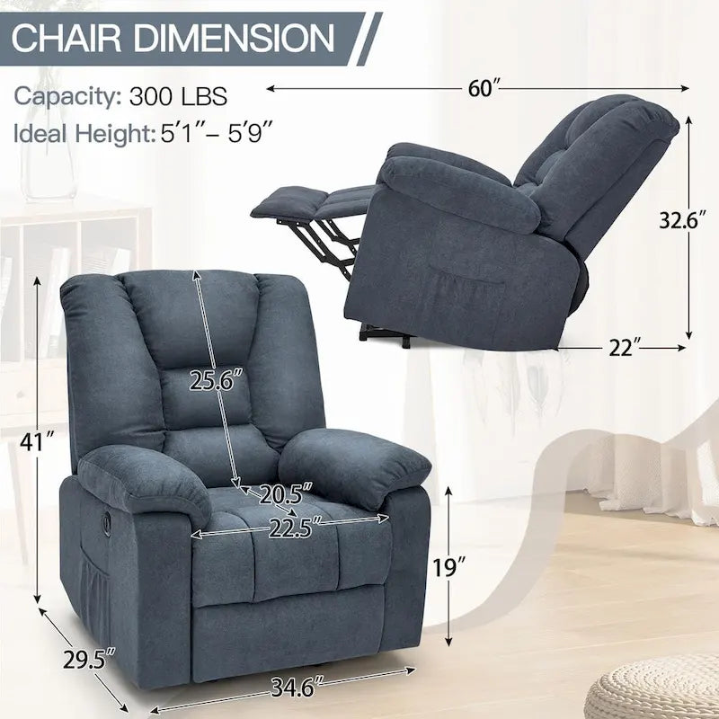 Fauteuil releveur électrique rembourré avec accoudoirs et repose-pieds capitonnés