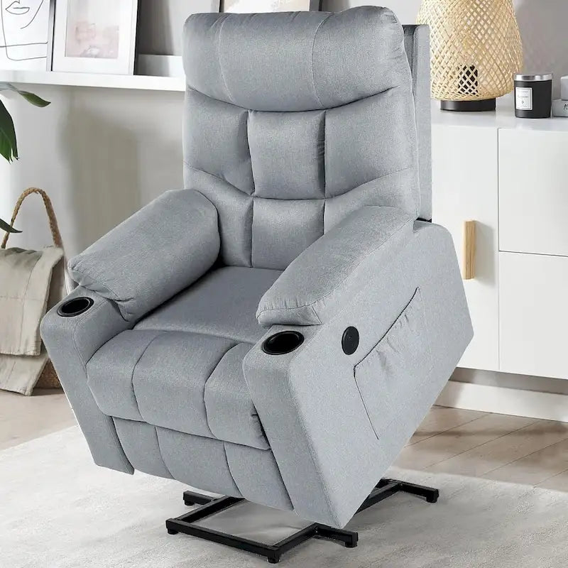 Fauteuil releveur électrique rembourré avec accoudoirs et repose-pieds capitonnés