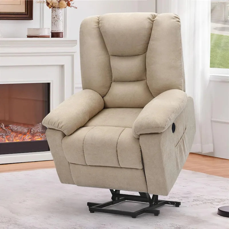 Fauteuil releveur électrique rembourré avec accoudoirs et repose-pieds capitonnés