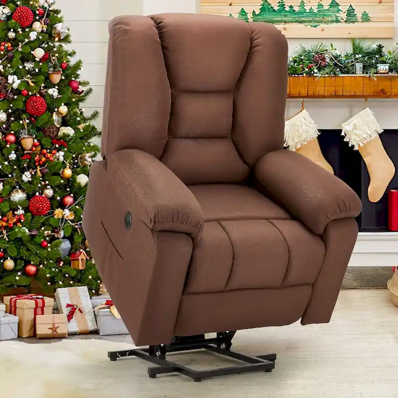 Fauteuil releveur électrique rembourré avec accoudoirs et repose-pieds capitonnés