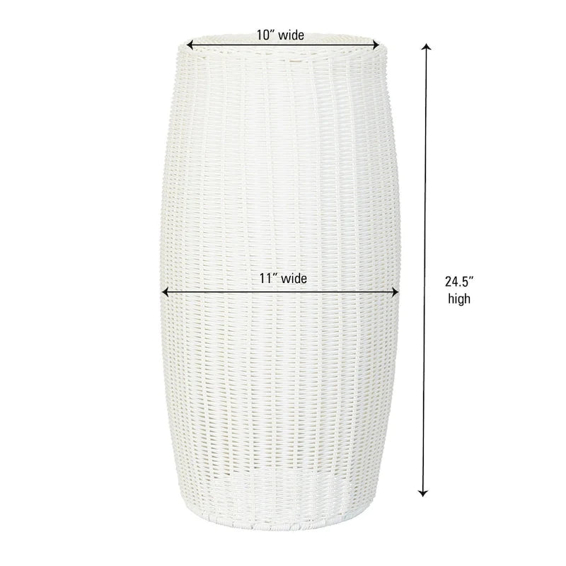 Table d'appoint à piédestal en résine au fini tressé blanc pour présentation décorative