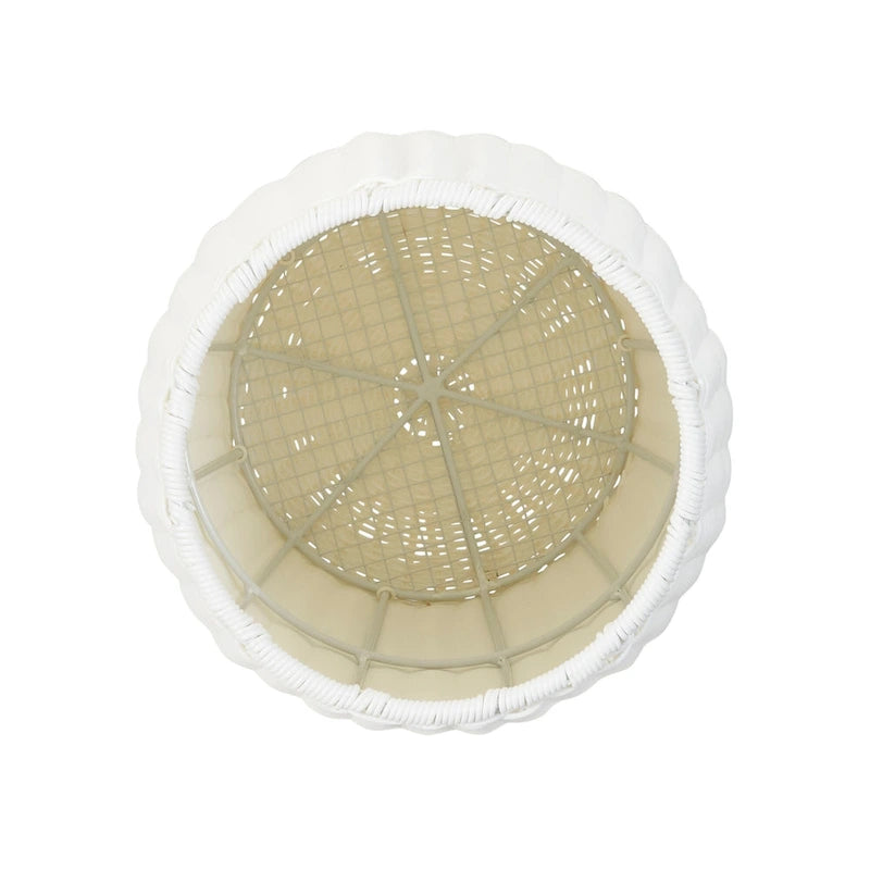 Table d'appoint à piédestal en résine au fini tressé blanc pour présentation décorative