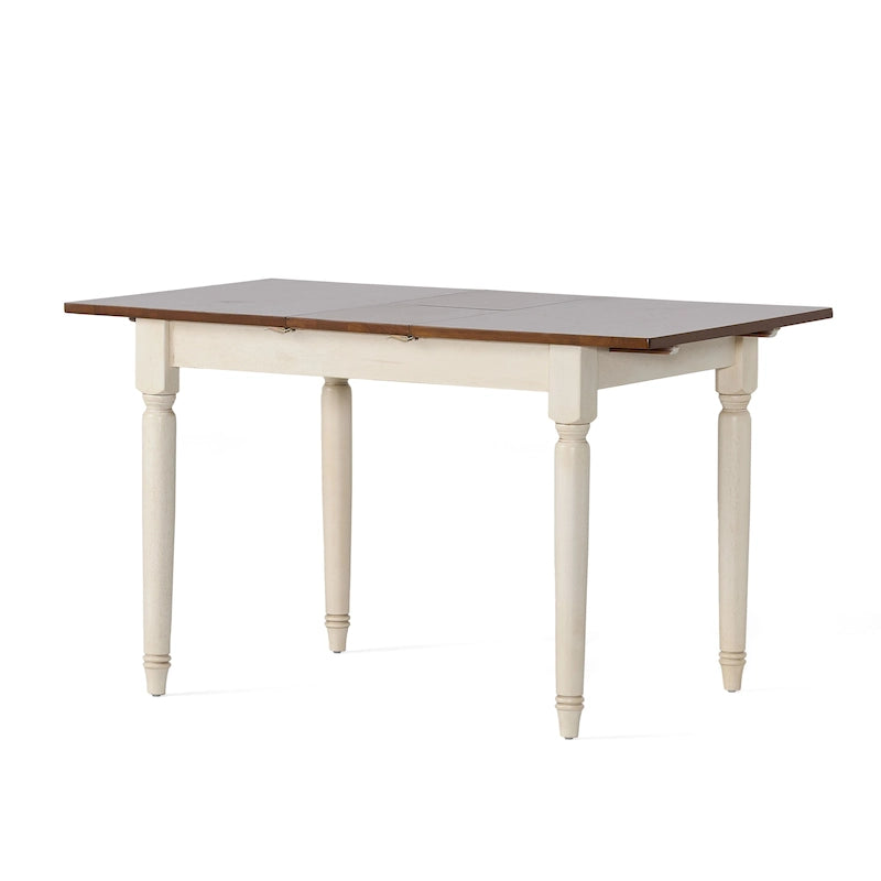 Table de salle à manger en chêne foncé et bois crème avec rallonge – 6 places