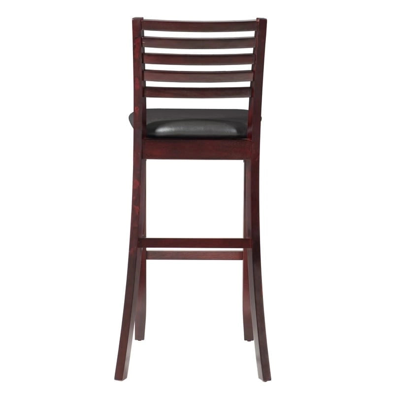 Tabouret de bar en bois brun espresso avec dossier à barreaux et siège rembourré