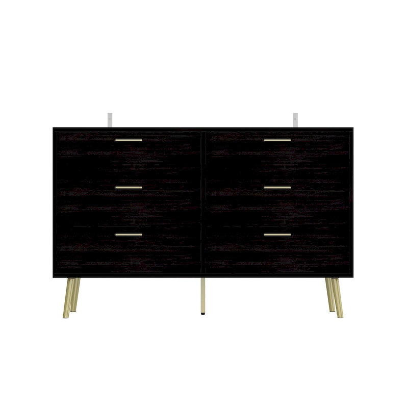 Commode 6 tiroirs, marron foncé / blanc, rangement pour chambre individuelle