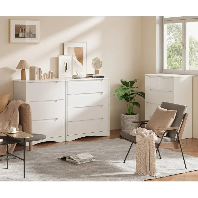 4 Drawer Dresser Chest of Drawers White for Bedroom, Modern Vertical Storage Dressing Table