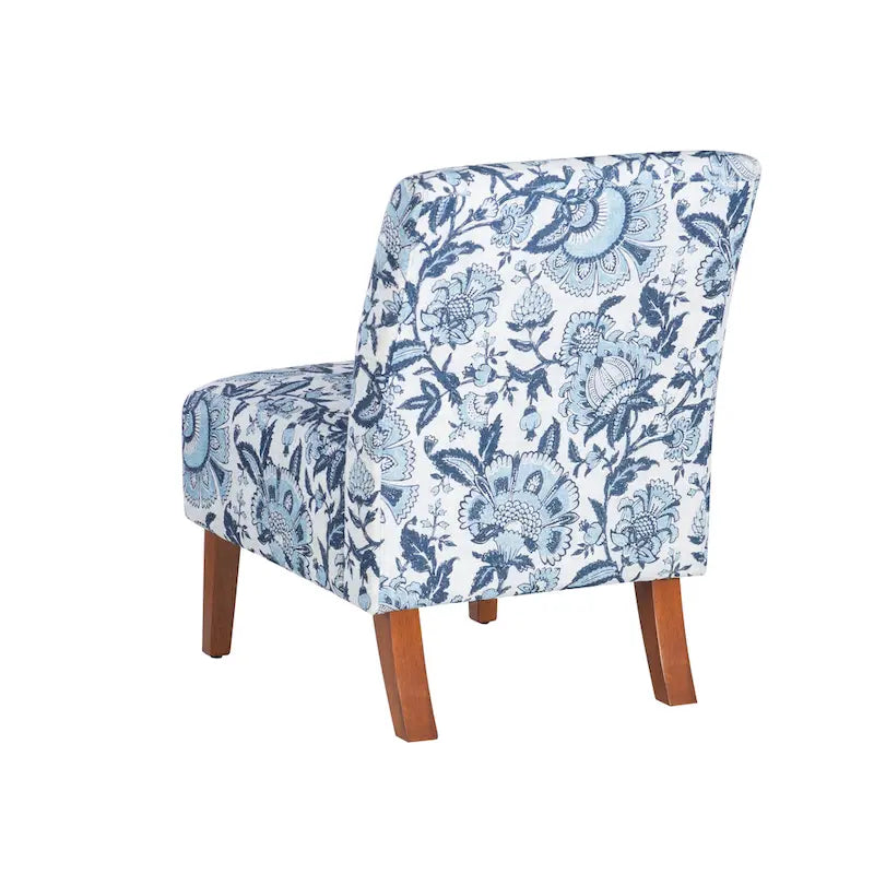 Fauteuil d'appoint sans accoudoirs rembourré à motif cachemire floral bleu avec pieds en bois