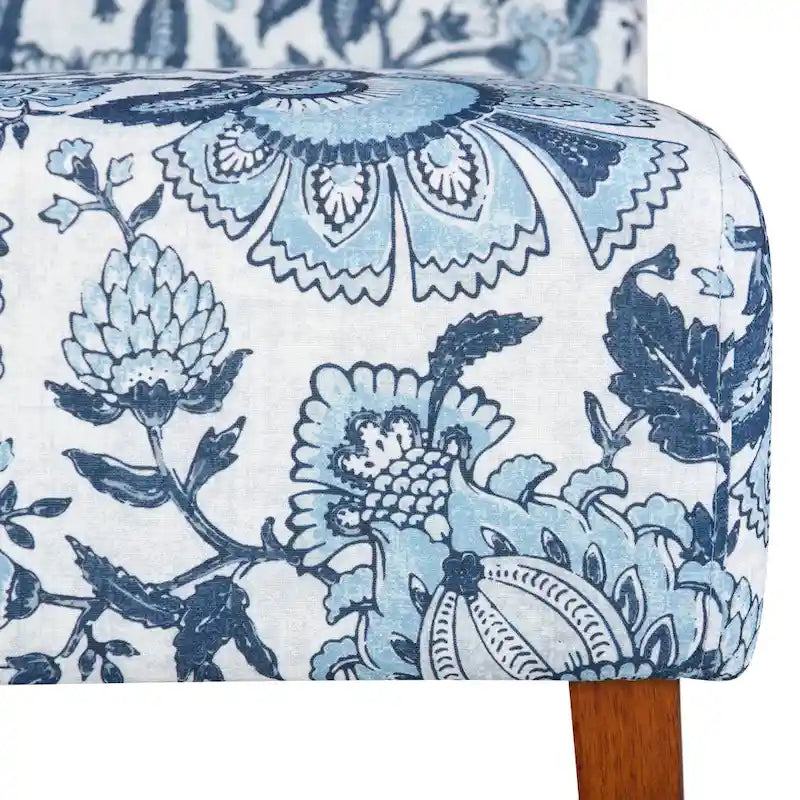 Fauteuil d'appoint sans accoudoirs rembourré à motif cachemire floral bleu avec pieds en bois