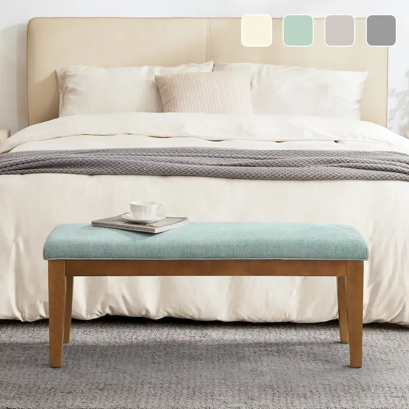 Banc d'entrée rembourré en tissu, banc de chambre pour le pied de lit beige, bois massif 112 cm