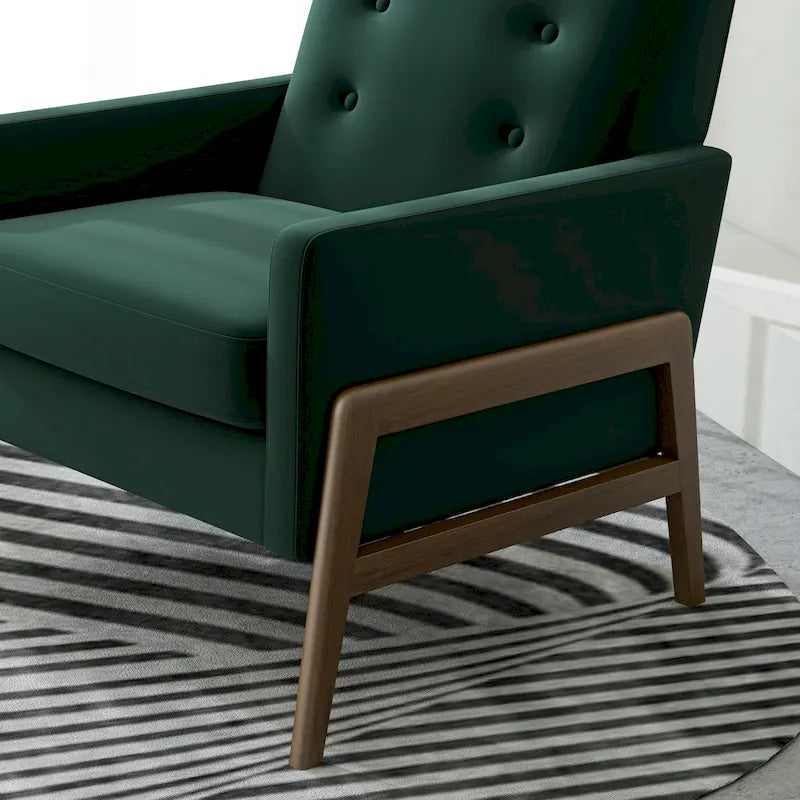 Fauteuil lounge en velours vert forêt style Mid-Century Modern avec pieds brun noyer - 33