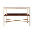 Table basse à deux niveaux marron et blanc avec étagère de rangement