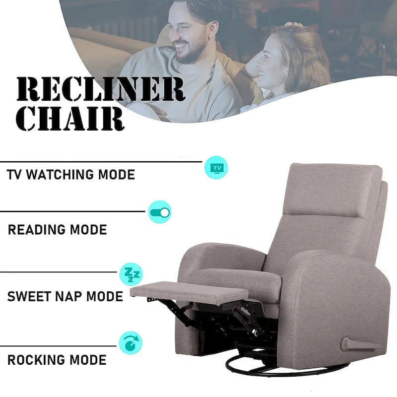 Fauteuil inclinable pivotant manuel en microfibre couleur sable du désert avec accoudoirs rembourrés