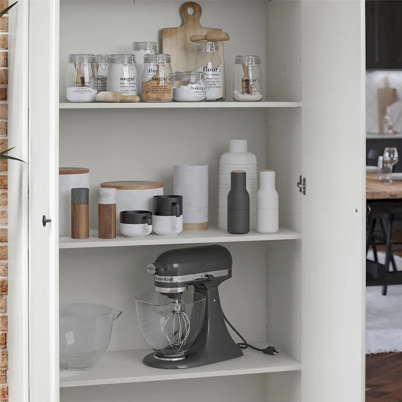 Meuble de rangement blanc cannelé à 2 portes, 91 cm de large