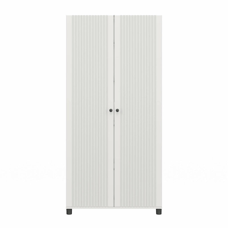 Meuble de rangement blanc cannelé à 2 portes, 91 cm de large