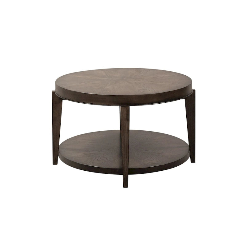 Table basse ovale contemporaine en bois brun expresso avec étagère de rangement