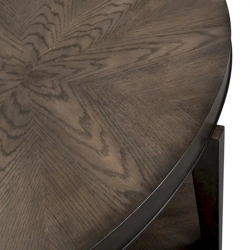 Table basse ovale contemporaine en bois brun expresso avec étagère de rangement