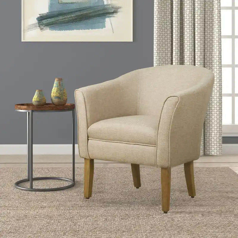 Fauteuil d'appoint tonneau capitonné style Mid-Century Modern avec pieds en bois
