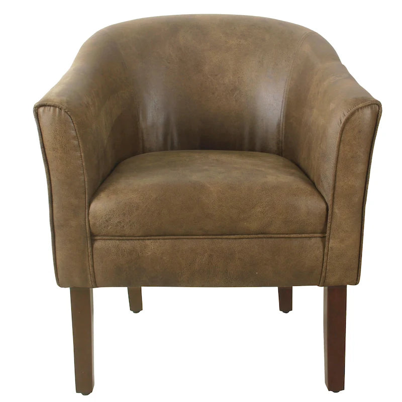 Fauteuil d'appoint tonneau capitonné style Mid-Century Modern avec pieds en bois