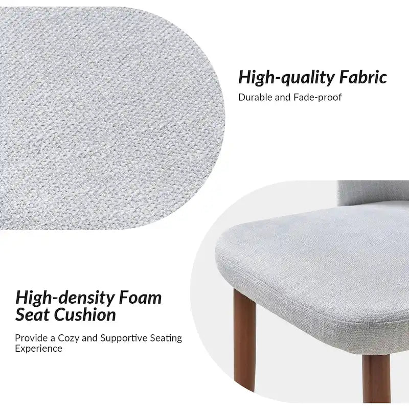 Chaise de salle à manger rembourrée, dossier incurvé, pieds en noyer – Lot de 2 | Beige/Ivoire/Moutarde/Havane/Gris/Bleu marine