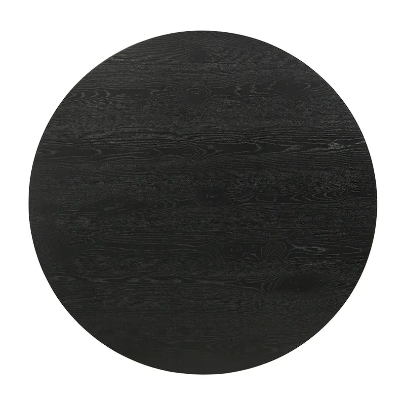 Ensemble table de salle à manger ronde à pied central et 4 chaises, ébène/bois flotté, MDF et hévéa