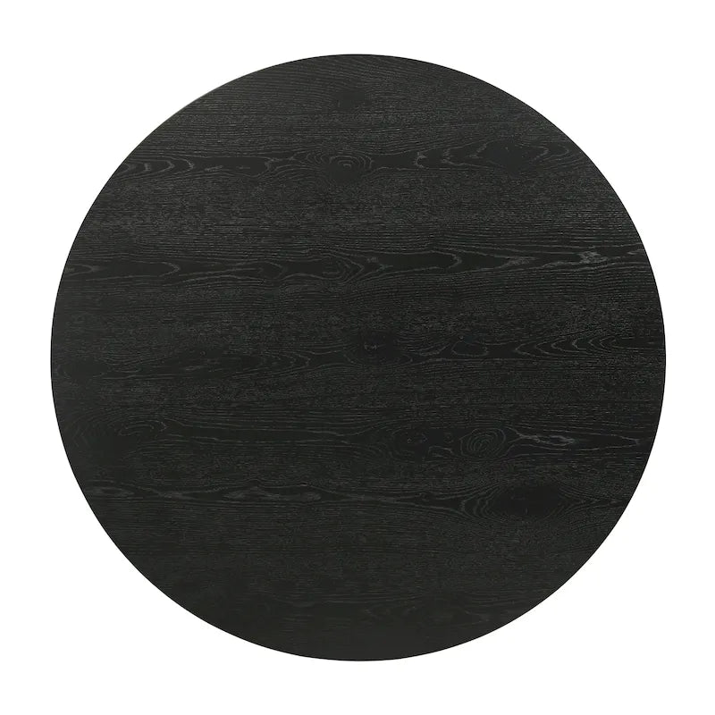 Ensemble table de salle à manger ronde à pied central et 4 chaises, ébène/bois flotté, MDF et hévéa