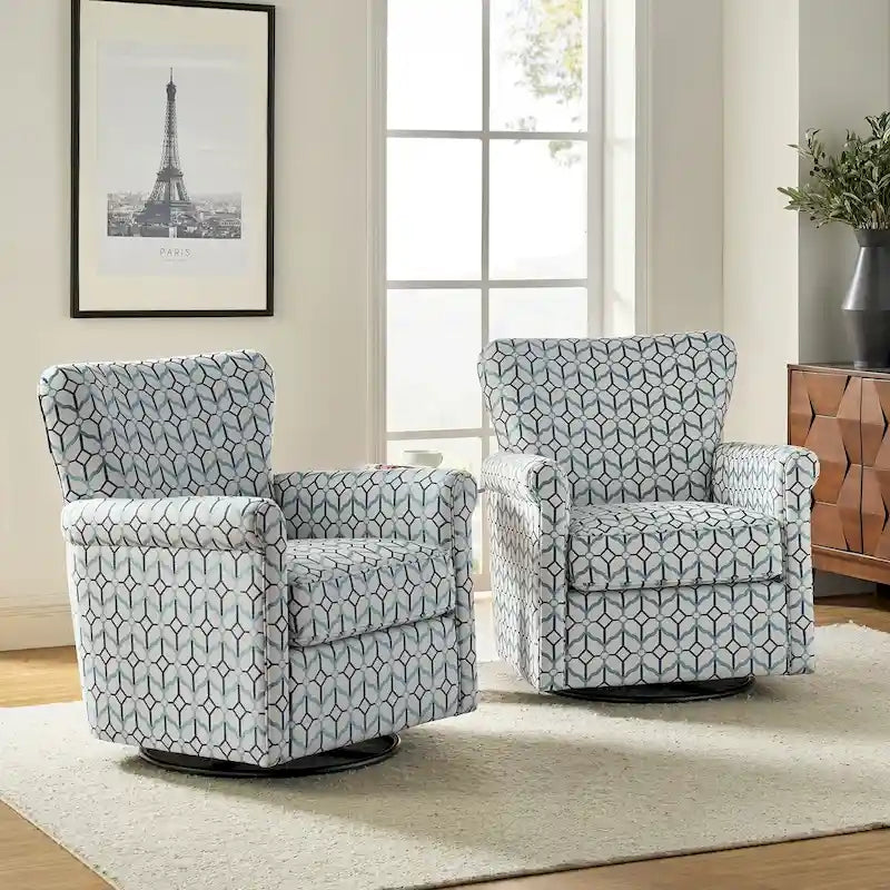 Fauteuil à bascule pivotant en tissu fleuri avec accoudoir roulé, lot de 2 – Plusieurs coloris