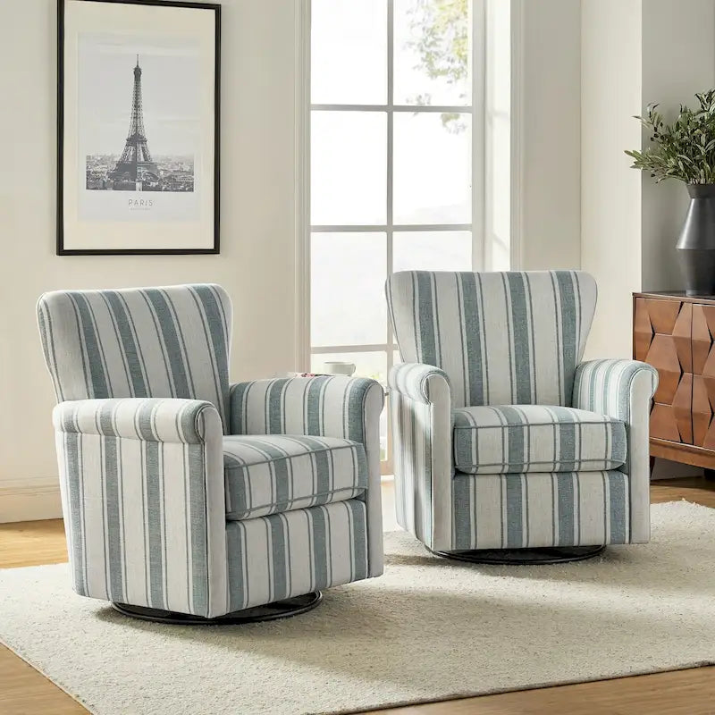 Fauteuil à bascule pivotant en tissu fleuri avec accoudoir roulé, lot de 2 – Plusieurs coloris