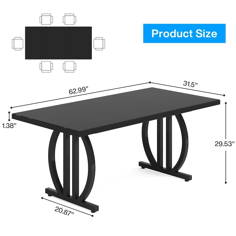 Table à manger pour 4-6 personnes, Grande table de salle à manger de 160 cm, Finition brillante