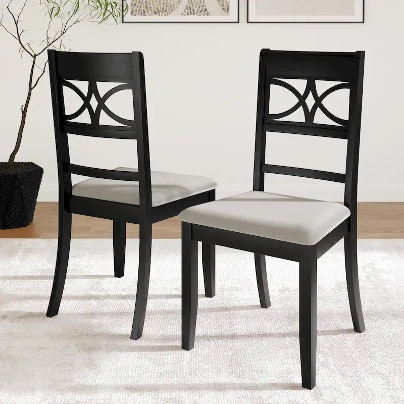 Chaise de salle à manger en bois massif blanc / marron / gris / noir, rembourrée, lot de 2