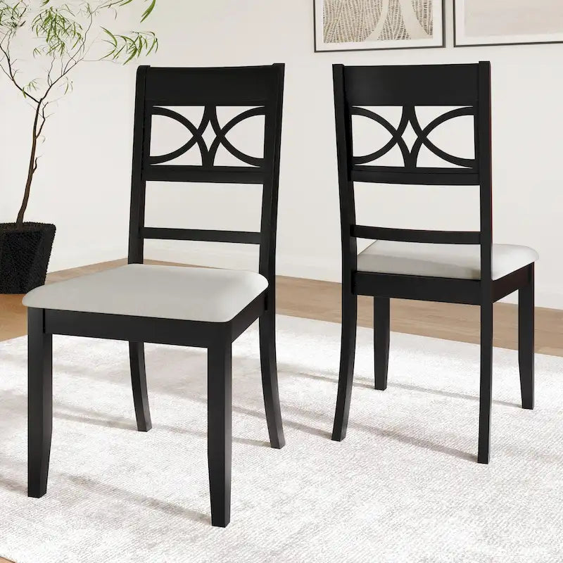 Chaise de salle à manger en bois massif blanc / marron / gris / noir, rembourrée, lot de 2