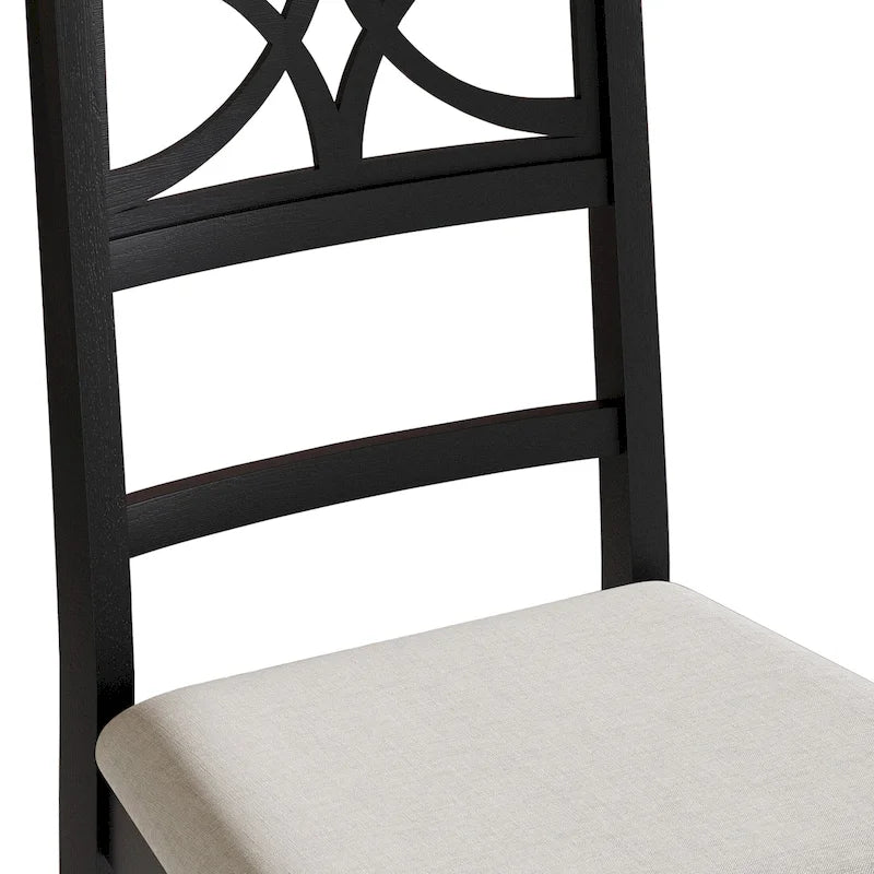 Chaise de salle à manger en bois massif blanc / marron / gris / noir, rembourrée, lot de 2