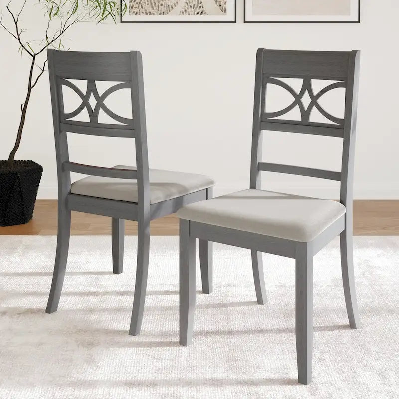 Chaise de salle à manger en bois massif blanc / marron / gris / noir, rembourrée, lot de 2