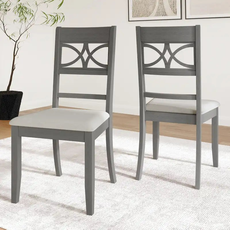 Chaise de salle à manger en bois massif blanc / marron / gris / noir, rembourrée, lot de 2