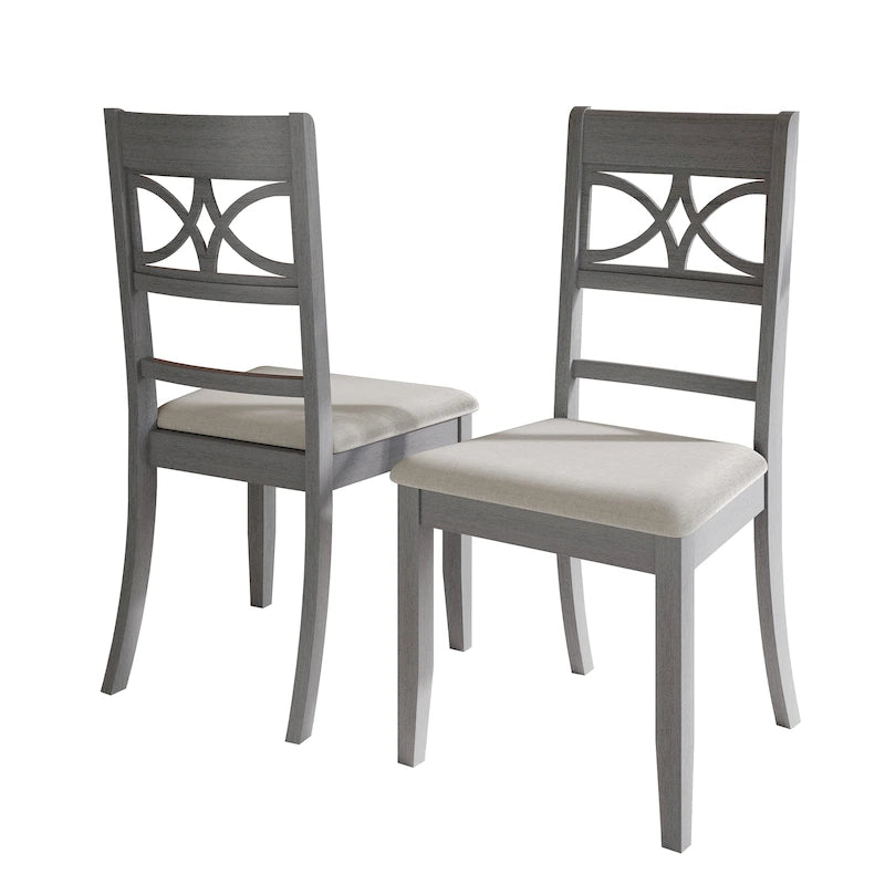 Chaise de salle à manger en bois massif blanc / marron / gris / noir, rembourrée, lot de 2