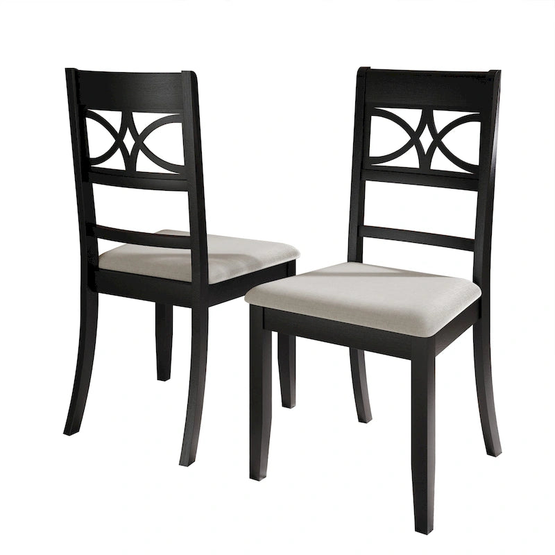 Chaise de salle à manger en bois massif blanc / marron / gris / noir, rembourrée, lot de 2