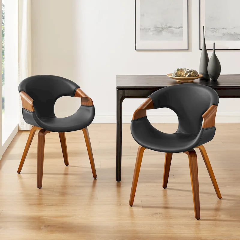 Chaise de salle à manger moderne en similicuir avec accoudoirs en bois courbé