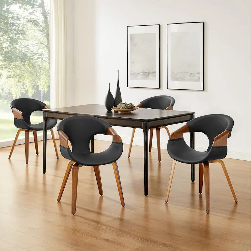 Chaise de salle à manger moderne en similicuir avec accoudoirs en bois courbé