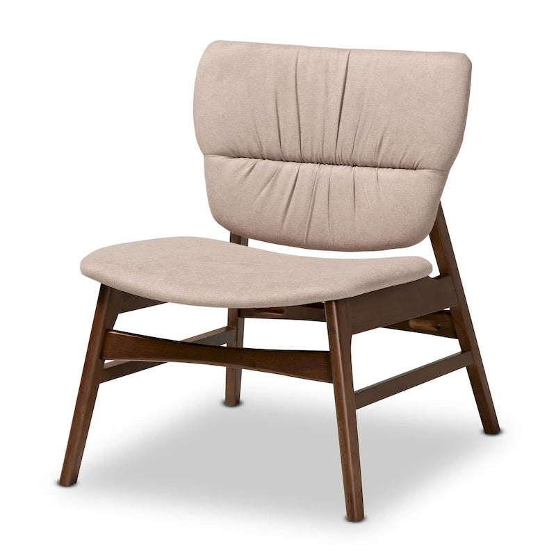 Fauteuil d'appoint en tissu rembourré style milieu du siècle avec structure en bois de noyer