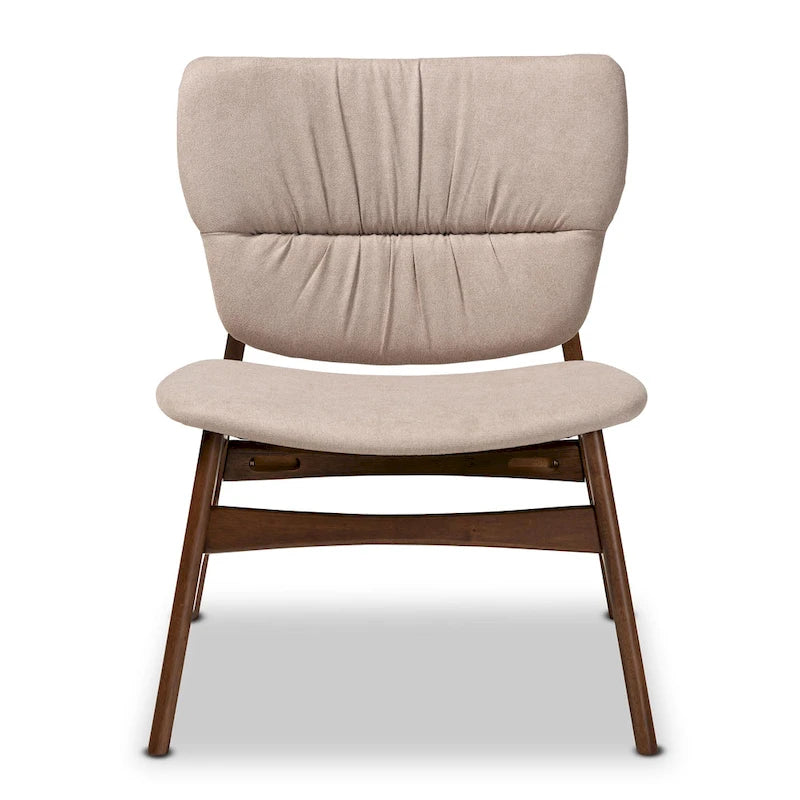 Fauteuil d'appoint en tissu rembourré style milieu du siècle avec structure en bois de noyer