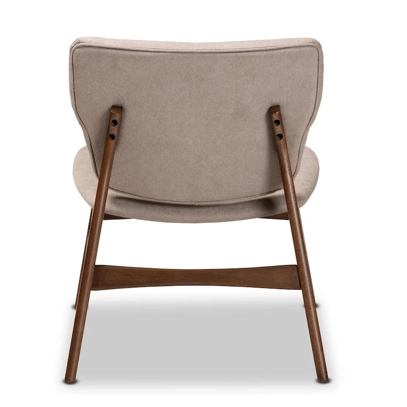 Fauteuil d'appoint en tissu rembourré style milieu du siècle avec structure en bois de noyer