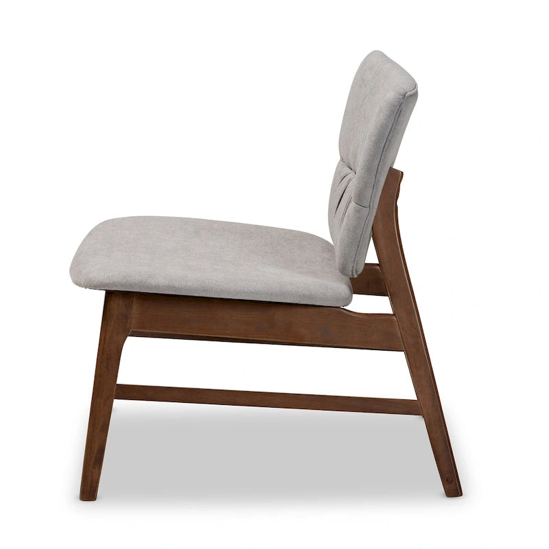 Fauteuil d'appoint en tissu rembourré style milieu du siècle avec structure en bois de noyer